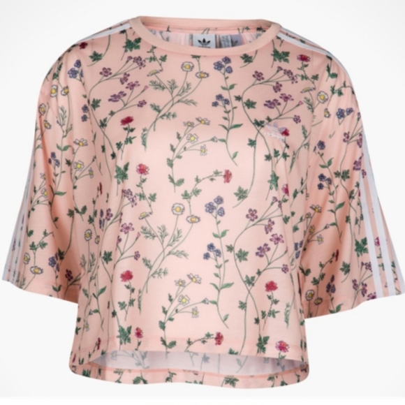 ADIDAS wildflower crop top XS peach multicolor floral short sleeve boxy t-shirt - Picture 14 of 15